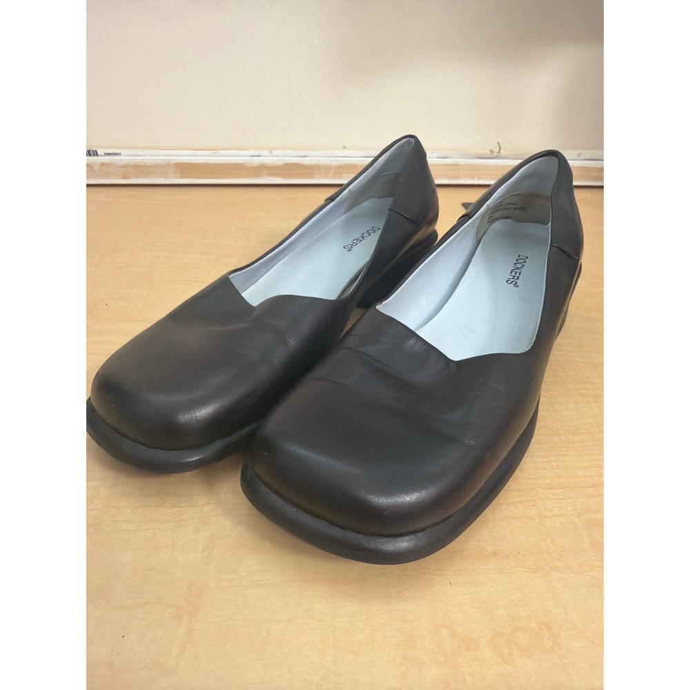Dockers Womens Black Leather Square Toe Block Heel Pumps Size 8.5 M
